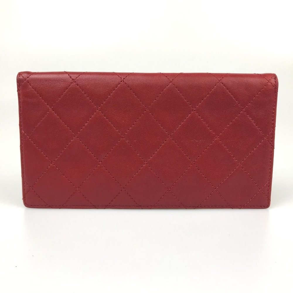 CHANEL Bag Pouch Lambskin Matelasse red Leather Authentic wallet - Picture 5 of 11